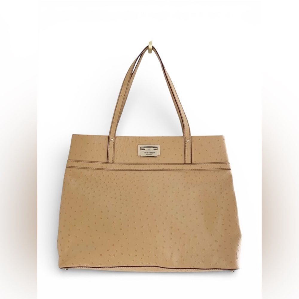 KATE SPADE Windsor Square Gabrielle Tote Bag Ostrich Leather Beige MSRP $478